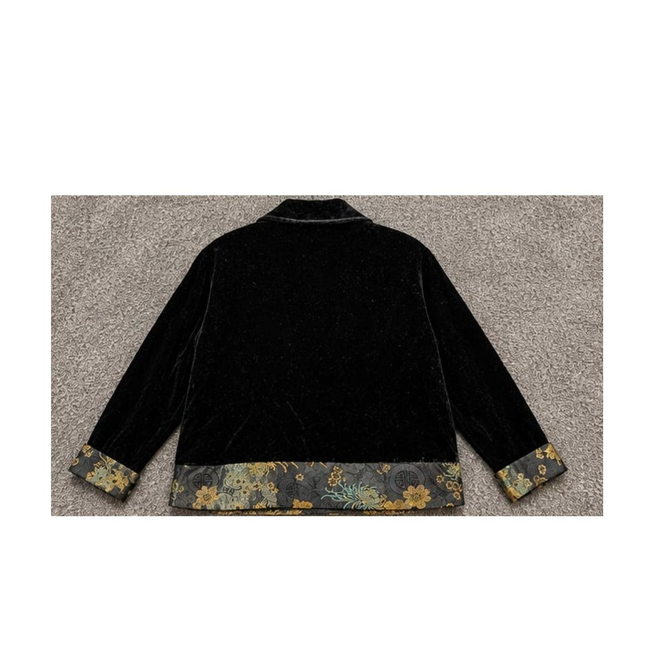 Vintage 90s White Stag Black Velvet Patchwork Embroidered Jacket L