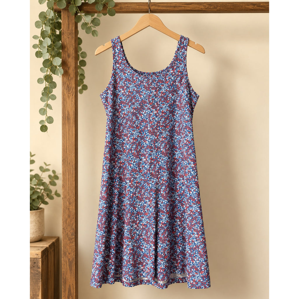 Columbia Omni-Freeze Floral Tank Dress XL Blue Red White Stretch Preloved