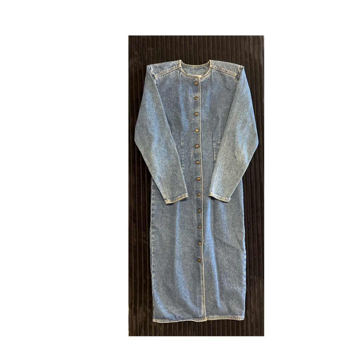 Vintage Zena Acid Wash Denim Duster Dress Womens 7 Button Front Boho Maxi Coat