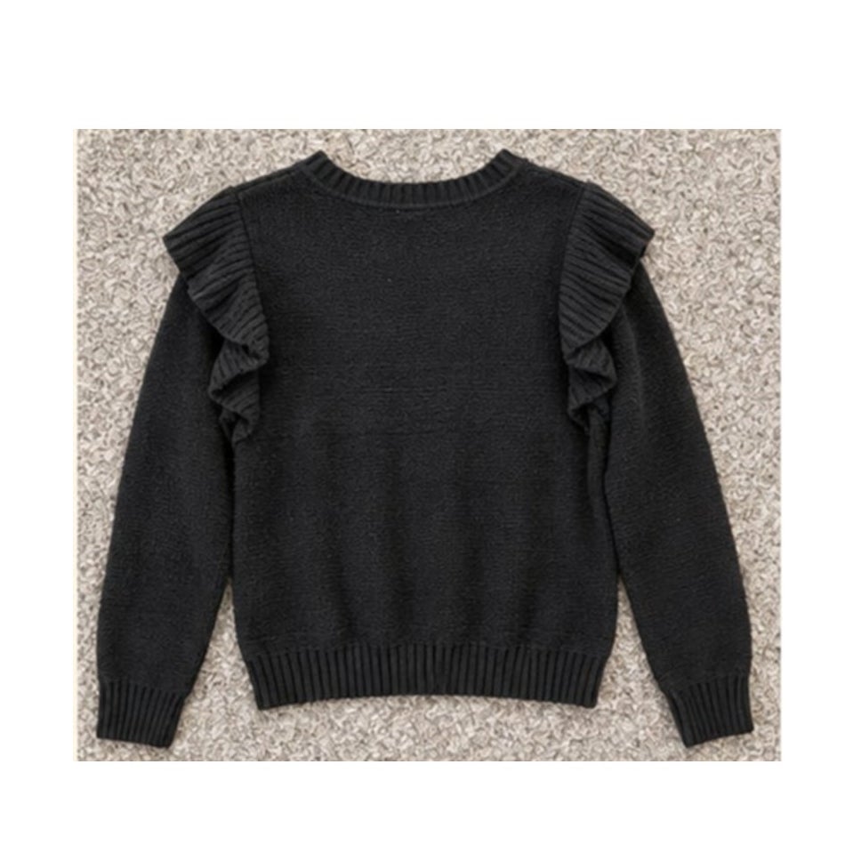 Anthropologie Pilcro Black Ruffle Shoulder Knit Pullover Sweater M