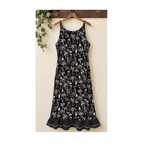 Vintage Sharon Young 90s Novelty Print Tank Dress Ruffle Black 12