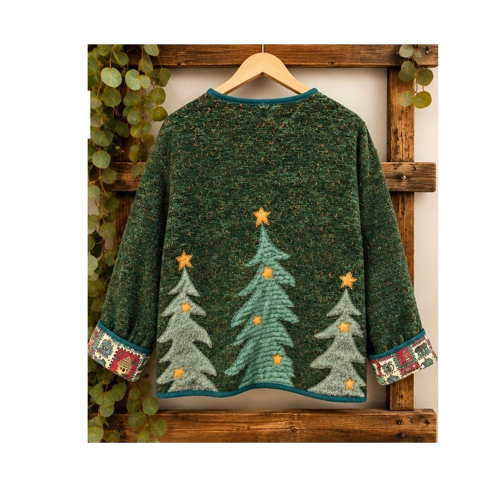 Vintage Whimsical Christmas Snowman Applique Knit Jacket | Large