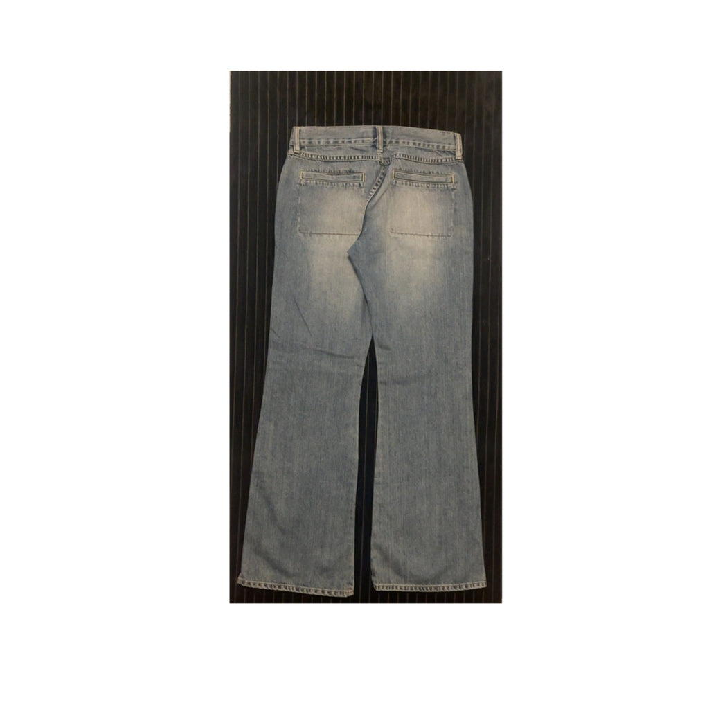 VTG 2004 Old Navy Low Waist Flare Jeans Size 8 Light Wash Patch Pocket 100% Cotton