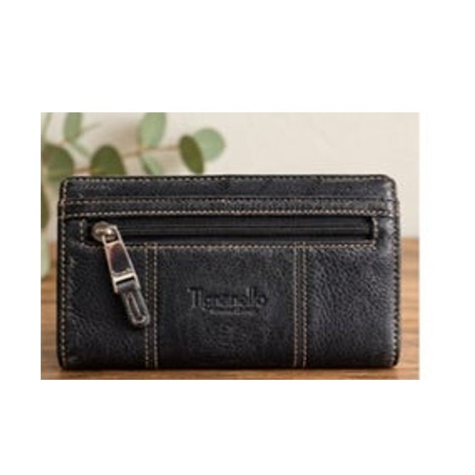 Tignanello Black Pebbled Leather Continental Flap Wallet Paisley Lined