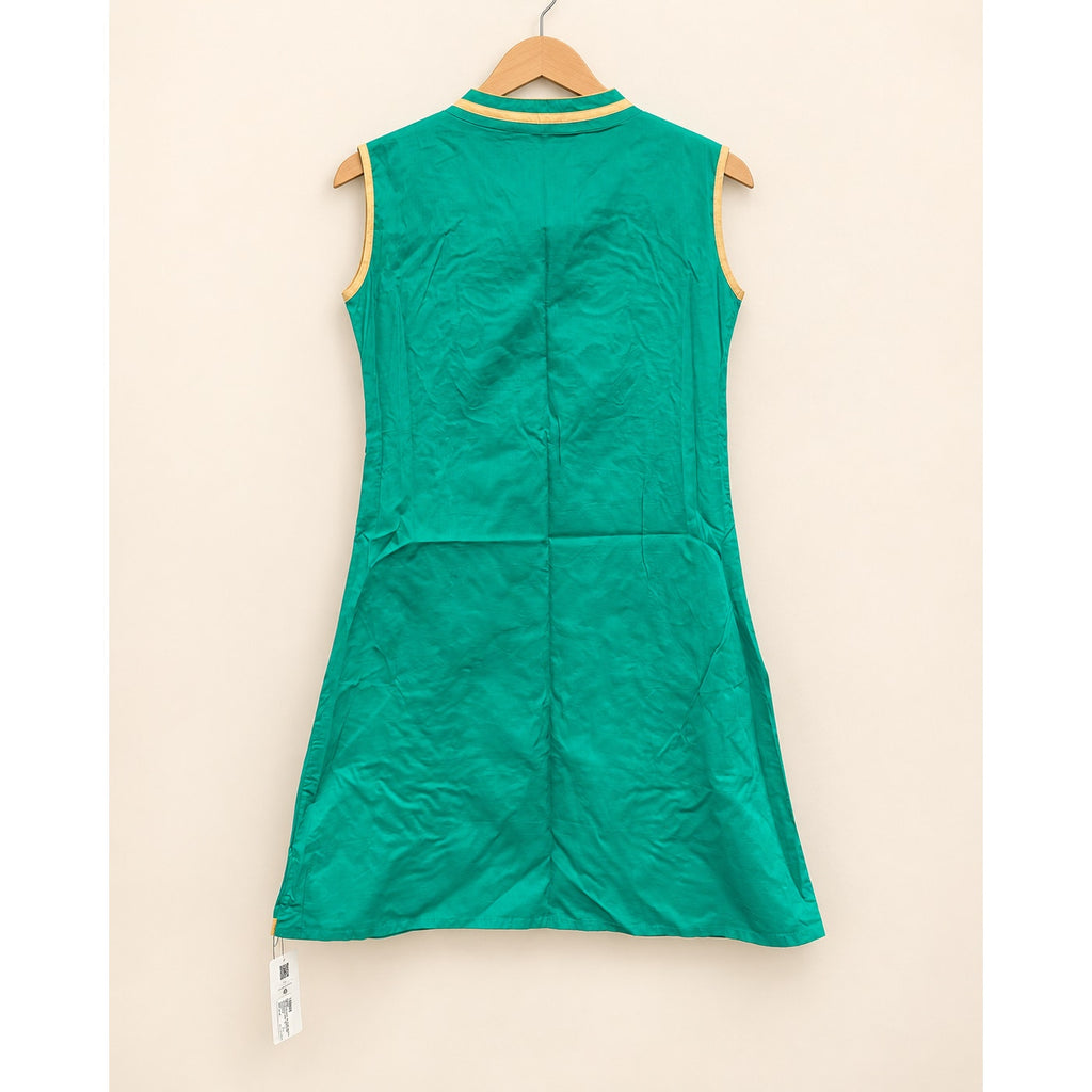 Green & Gold Embroidered Sleeveless Cotton Kurta Tunic India Preloved