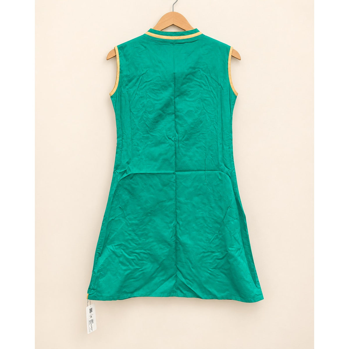Green & Gold Embroidered Sleeveless Cotton Kurta Tunic India Preloved