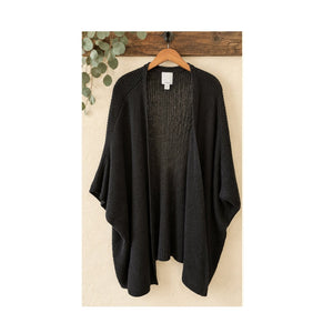Halogen Black Open Knit Draped Cardigan Wrap Sweater One Size
