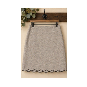 Talbots Size 4 Gray Herringbone Tweed Scalloped Hem A-Line Skirt