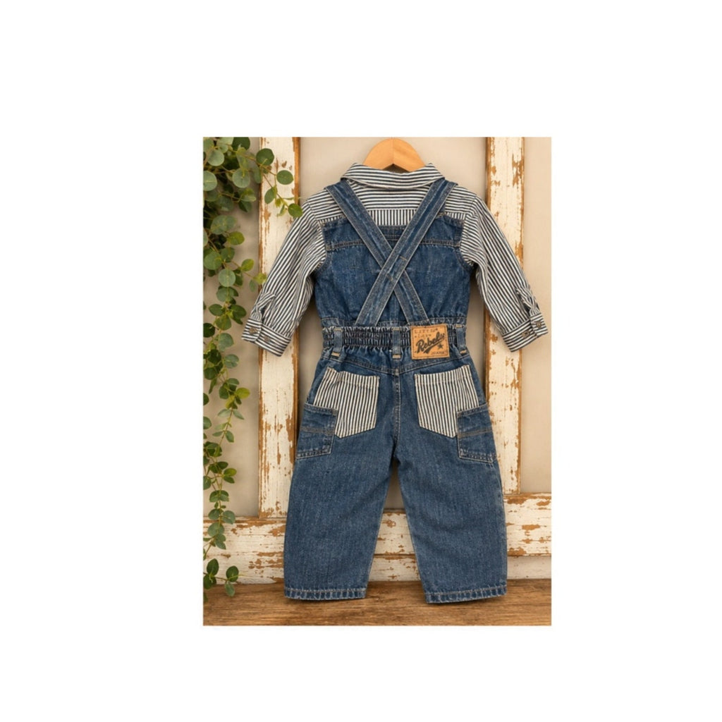 Vintage 1980"s Little Rebels Denim Striped Overalls Set Kids Size 2T
