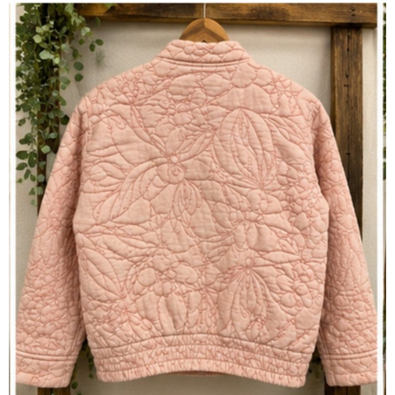 By Anthropologie Relaxed Quilted Jacket S Pink Floral Botanical Full Zip Puffer