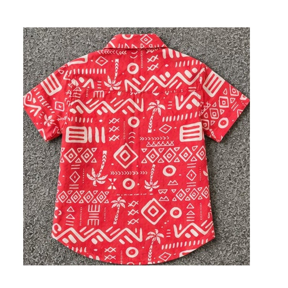 Tommy Bahama Boys 7 Red Geo Tribal Aztec Marlin Short Sleeve Button Up