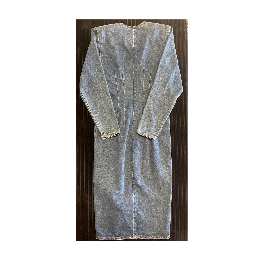 Vintage Zena Acid Wash Denim Duster Dress Womens 7 Button Front Boho Maxi Coat