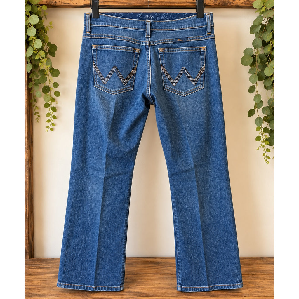 Wrangler Q-Baby Ultimate Riding Jeans Womens 1/2 x 34 Bootcut Blue Denim