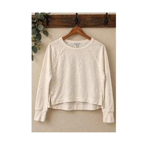 Athleta Ivory Raglan Long Sleeve High Low Pullover Top Size L