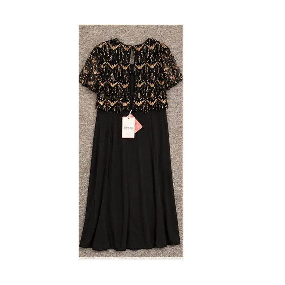 NWT JJ's House XXL Black Gold Sequin Beaded Formal Evening Maxi Dress