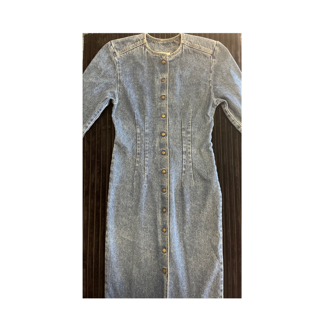 Vintage Zena Acid Wash Denim Duster Dress Womens 7 Button Front Boho Maxi Coat