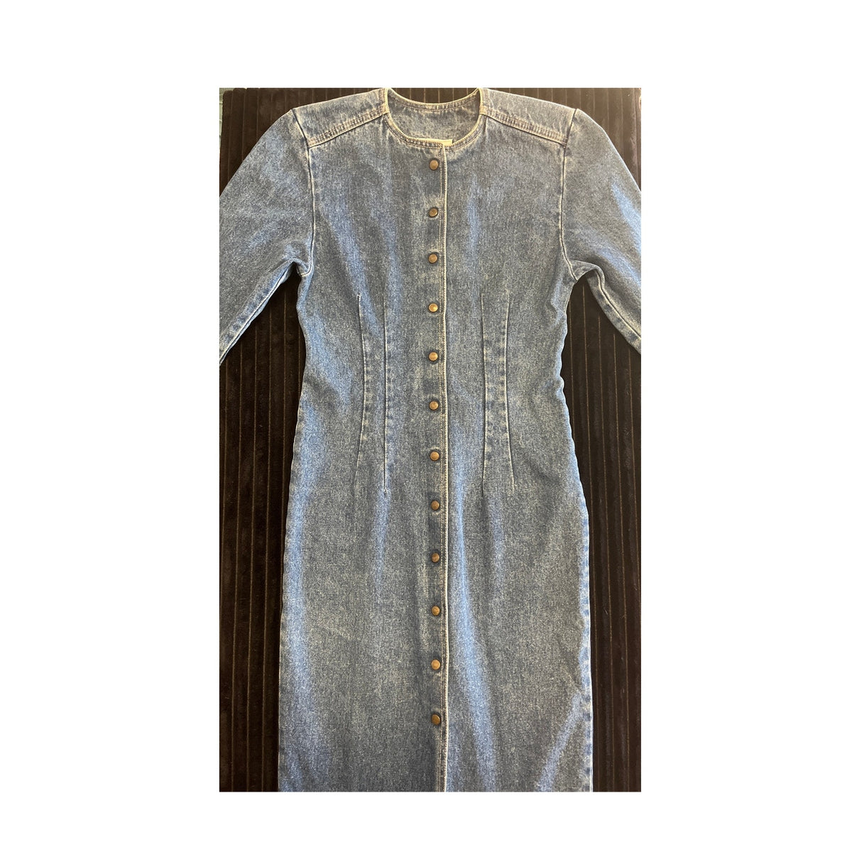 Vintage Zena Acid Wash Denim Duster Dress Womens 7 Button Front Boho Maxi Coat