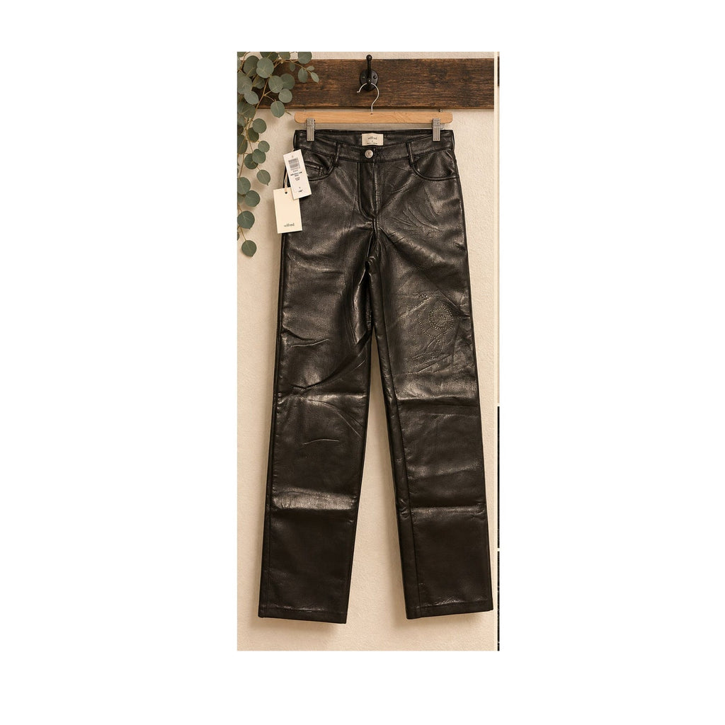 NWT Wilfred Aritzia Melina Low Rise Black Vegan Leather Pants Size 0