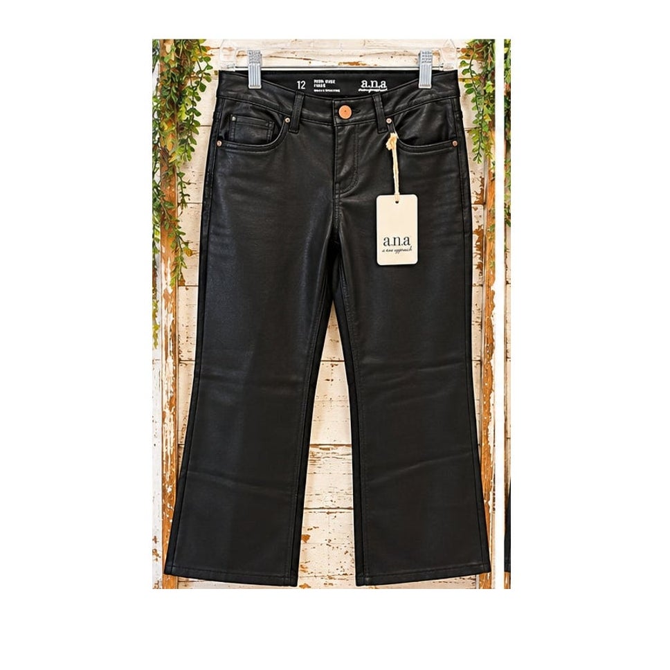 NWT a.n.a Womens 12 High Rise Flare Faux Leather Coated Black Pants