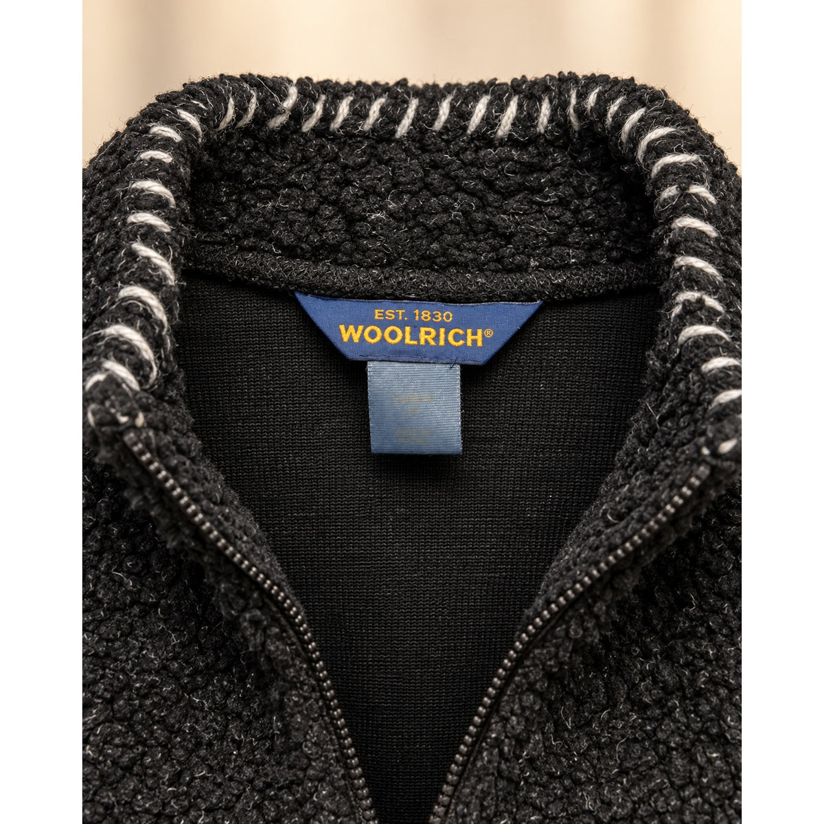 Woolrich Black Sherpa Fleece Pullover Snowflake Patch Quarter Zip Preloved