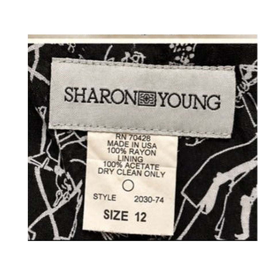 Vintage Sharon Young 90s Novelty Print Tank Dress Ruffle Black 12