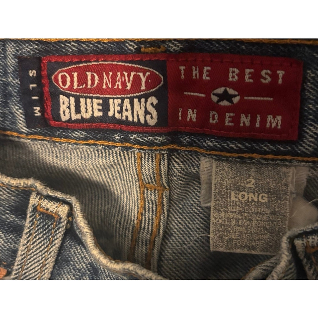 VTG 90s Old Navy Blue Jeans The Best In Denim Slim Straight Leg High Rise 2 Long