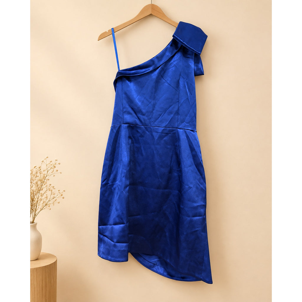 NEW Aidan by ADRIANNA PAPELL 14 Royal Sapphire One Shoulder Satin Tulip Dress