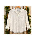 Rails Ingrid Women's White Linen Blend Star Applique Raw Hem Button Down Shirt