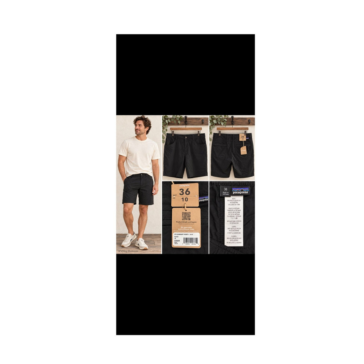 Patagonia Men 36x10 Quandary Shorts Black Stretch Hiking Nylon New