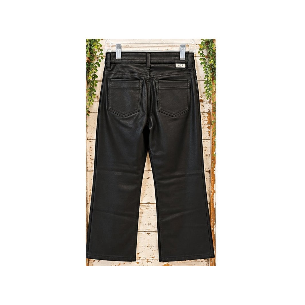 NWT a.n.a Womens 12 High Rise Flare Faux Leather Coated Black Pants