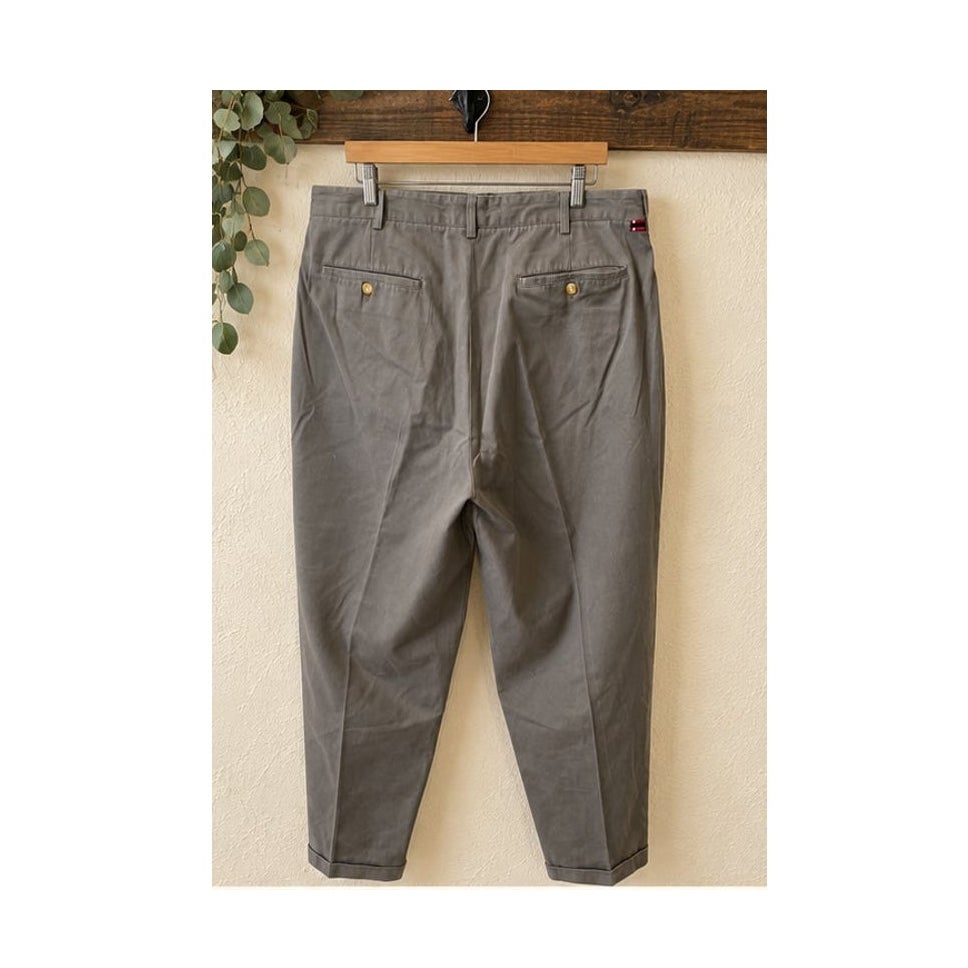 Vintage 90s Bugle Boy Mens 38x30 Gray Pleated Cuffed Cotton Chinos