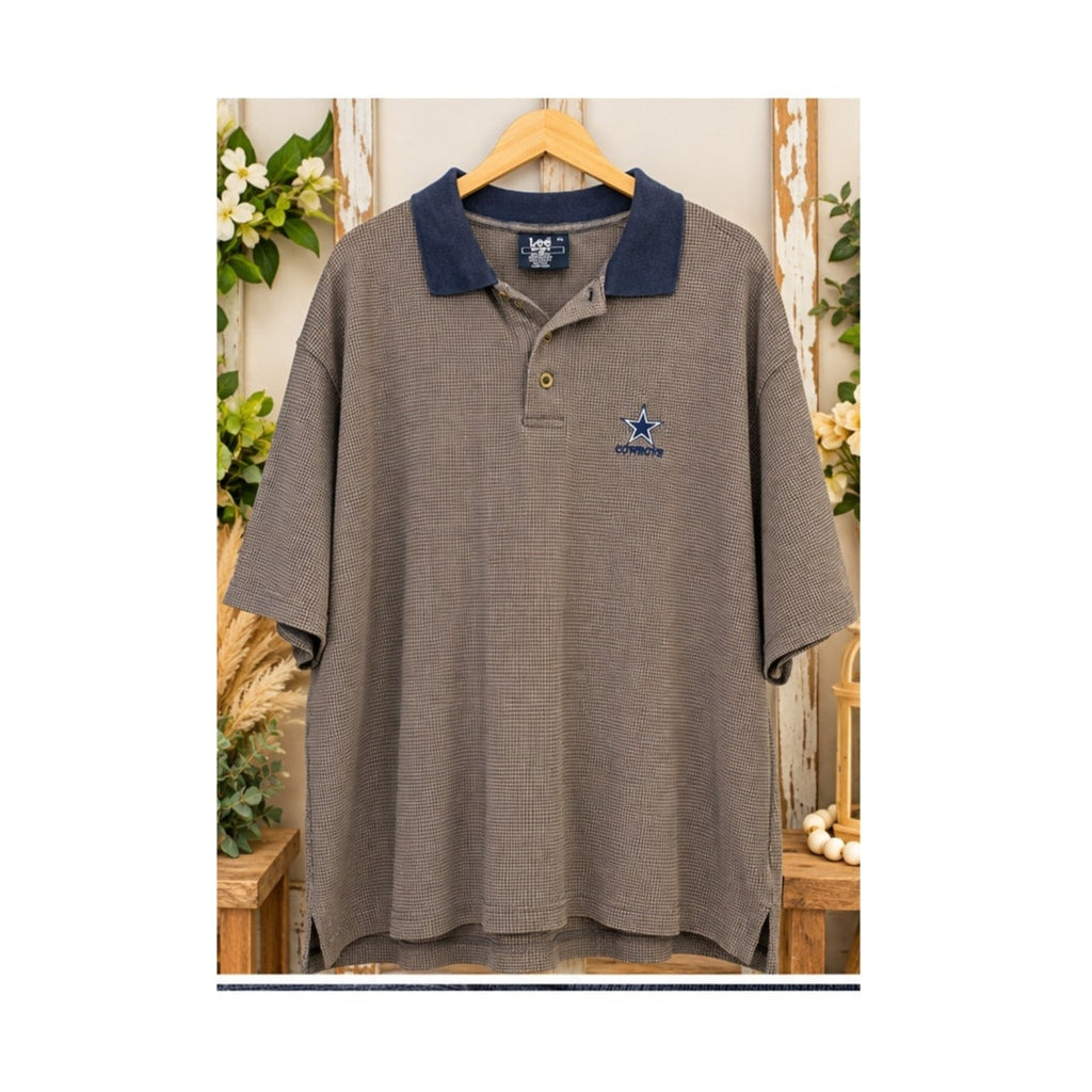 Vintage Lee Sport Dallas Cowboys Polo Shirt Mens XL Houndstooth Micro Check 90s