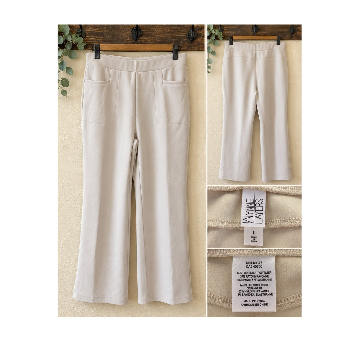 Wynne Layers Smooth Operator Knit Flare Pull On Pants Cream Womens L