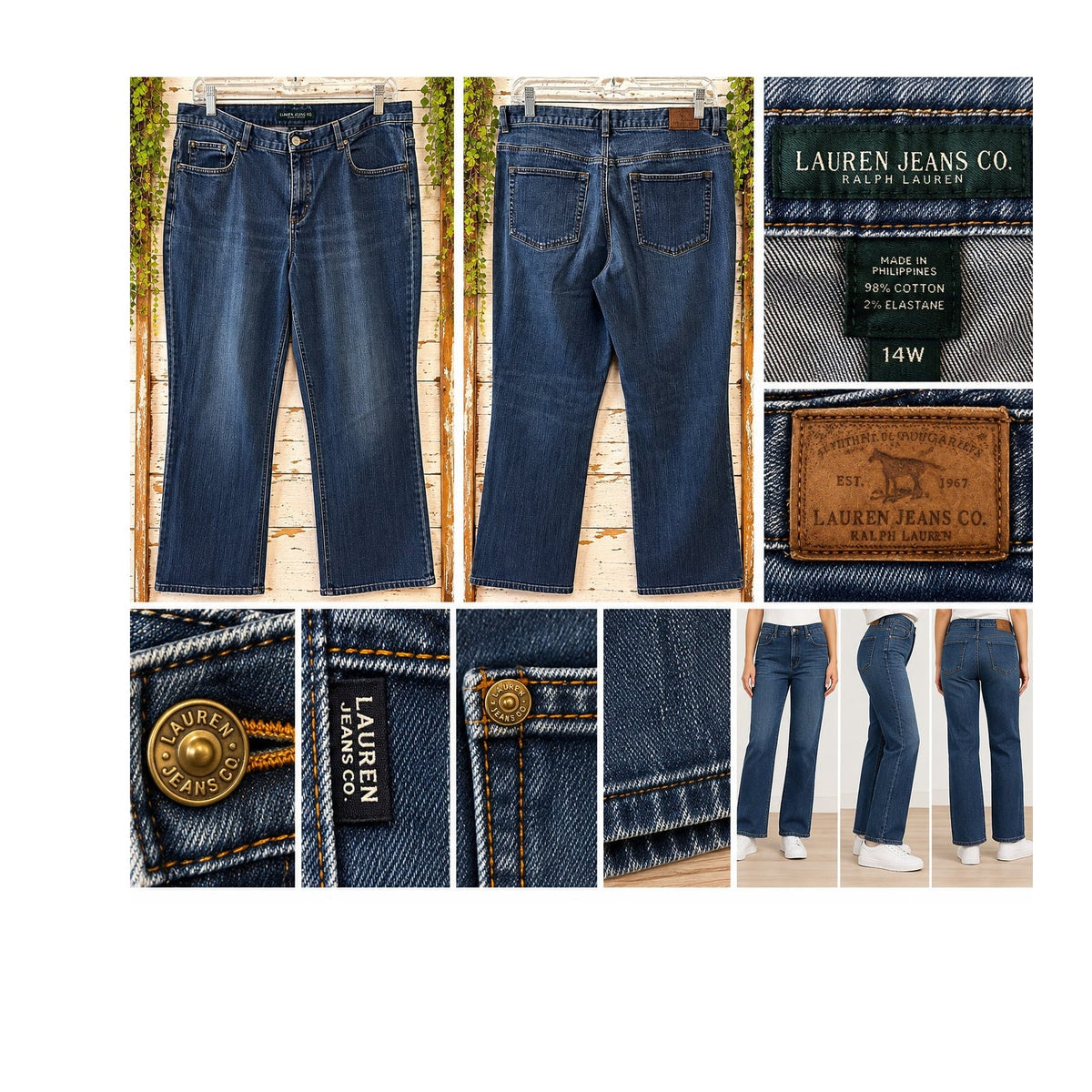 Lauren Ralph Lauren 14W High Rise Straight Leg Blue Stretch Jeans