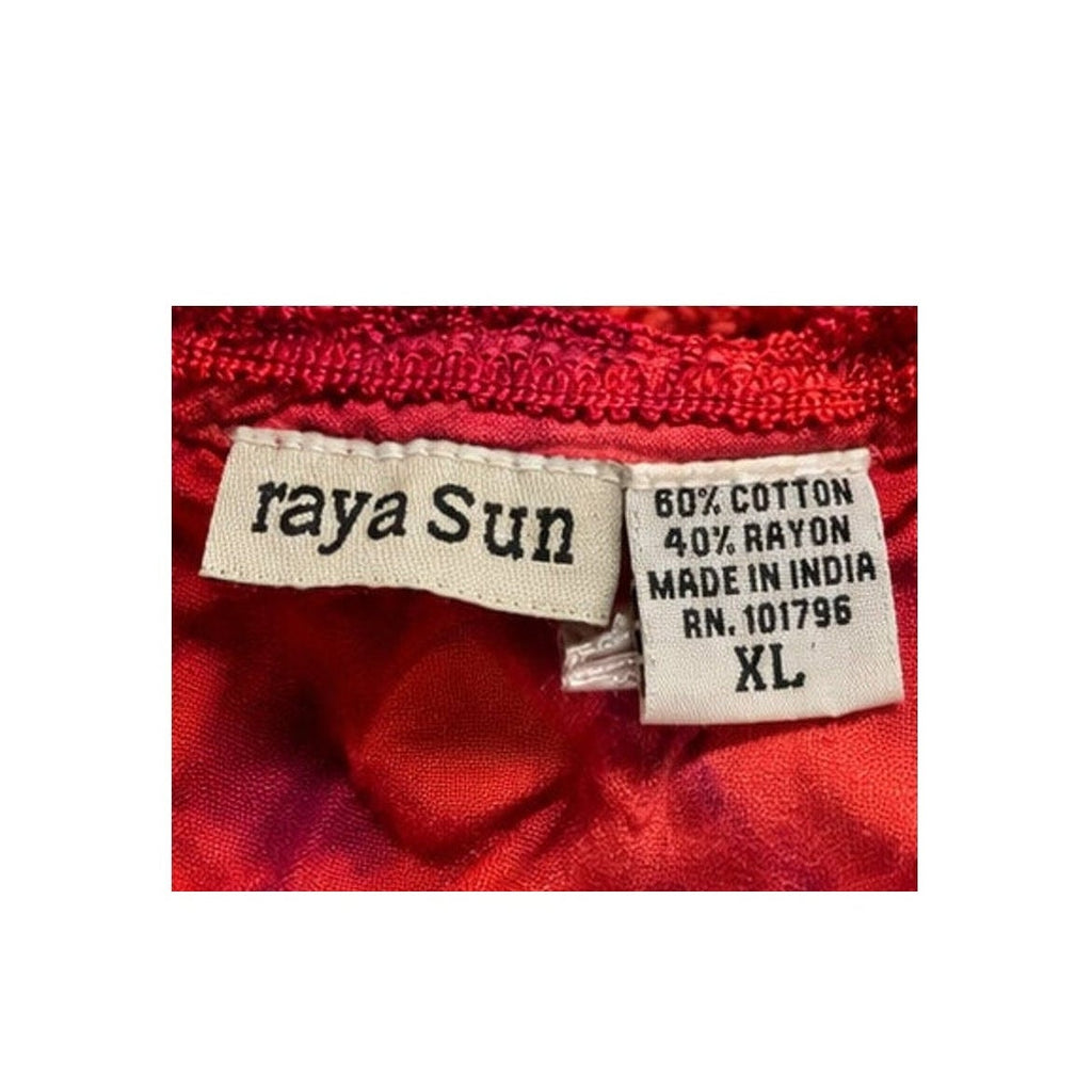 Raya Sun Dress Womens XL Red Pink Hibiscus Cotton Blend Tie Back Mini