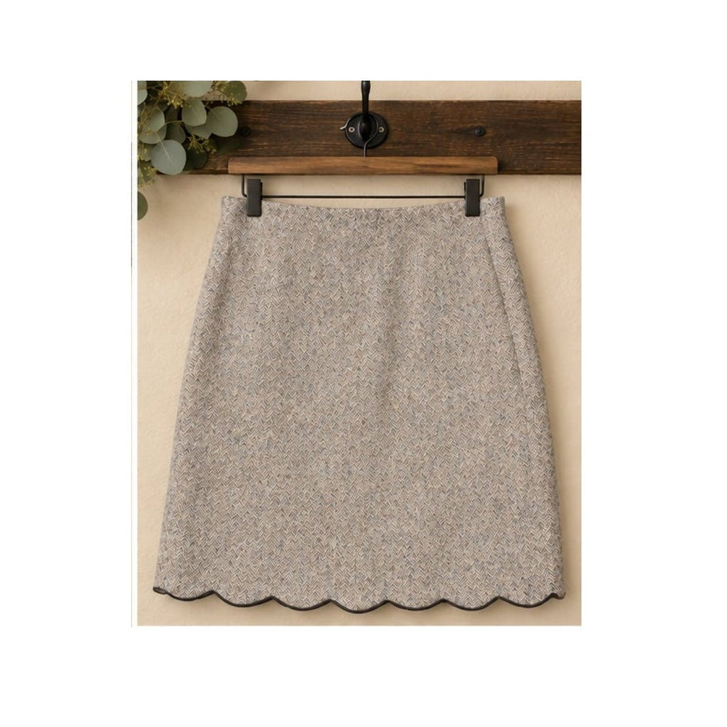 Talbots Size 4 Gray Herringbone Tweed Scalloped Hem A-Line Skirt