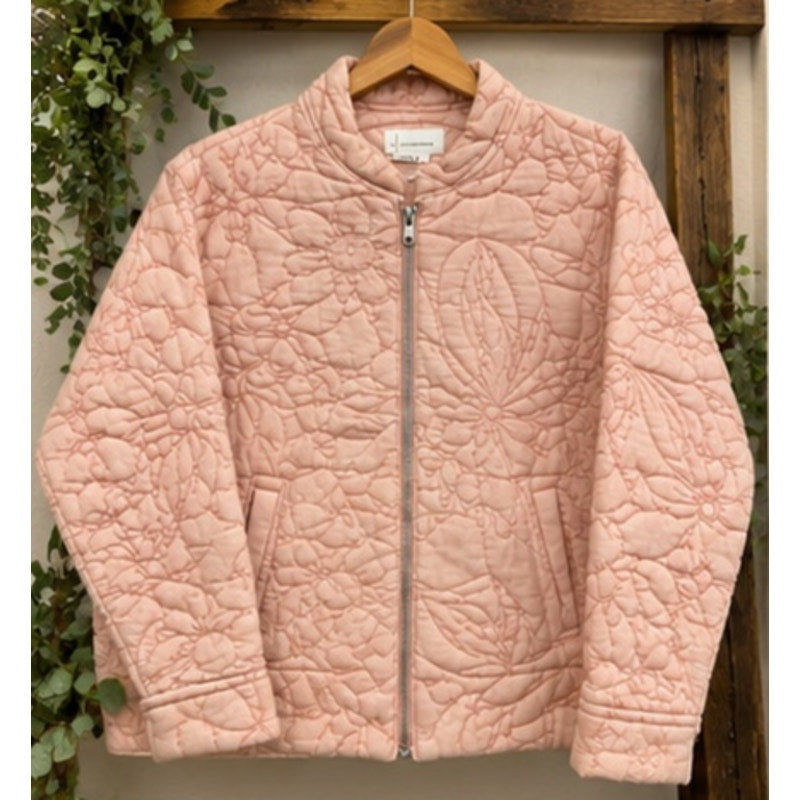 By Anthropologie Relaxed Quilted Jacket S Pink Floral Botanical Full Zip Puffer