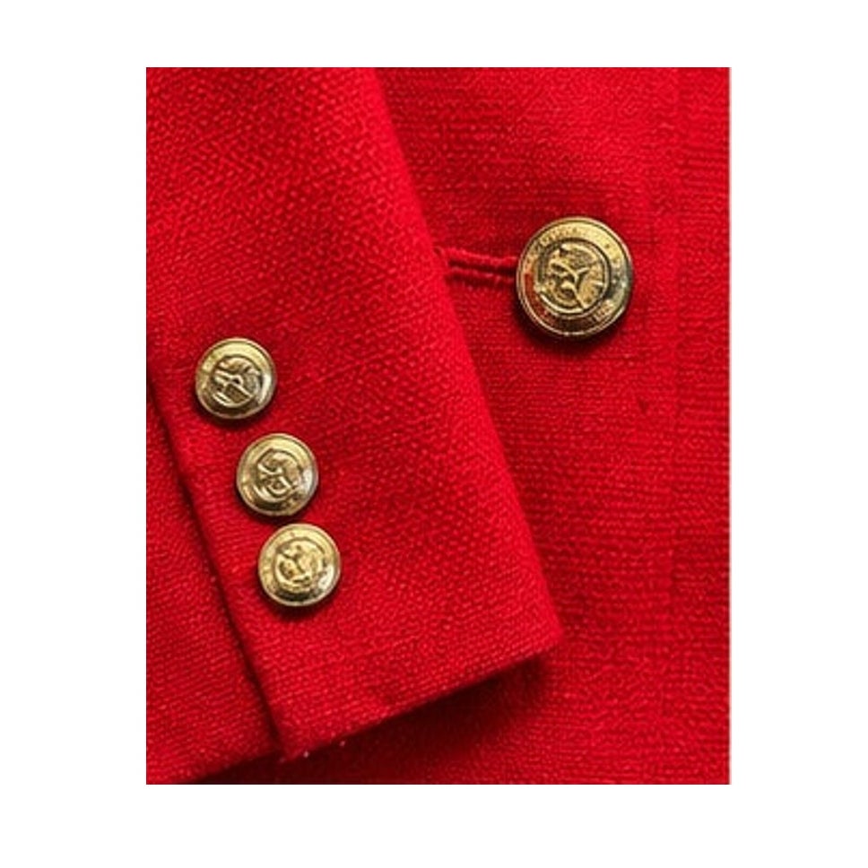 Vintage 80s Worthington Red Blazer Jacket Womens PM Gold Crest Buttons