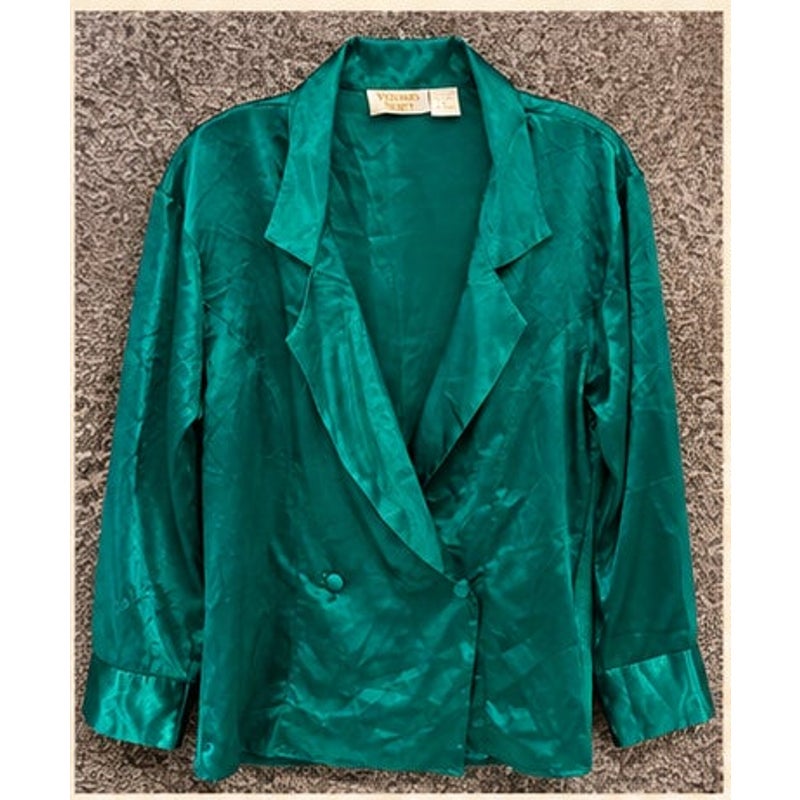 Vintage Victoria's Secret Gold Label Satin Pajama Set Green Medium M