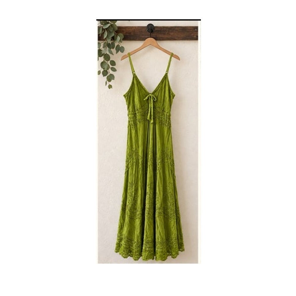 Advance Apparels Green Fairycore Boho Corset Midi Dress Y2K L XL