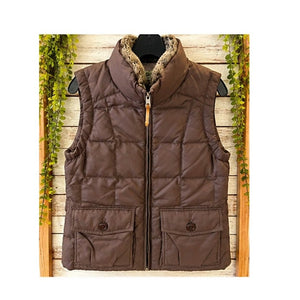 Eddie Bauer Women Yukon EB550 Down Puffer Vest Faux Fur Brown S