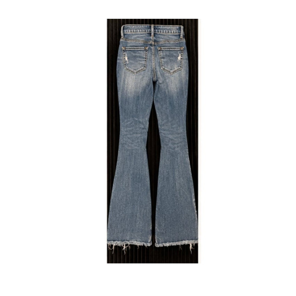 Risen Tummy Control Low Rise Wide Leg Raw Hem Jeans Blue Size 9/29