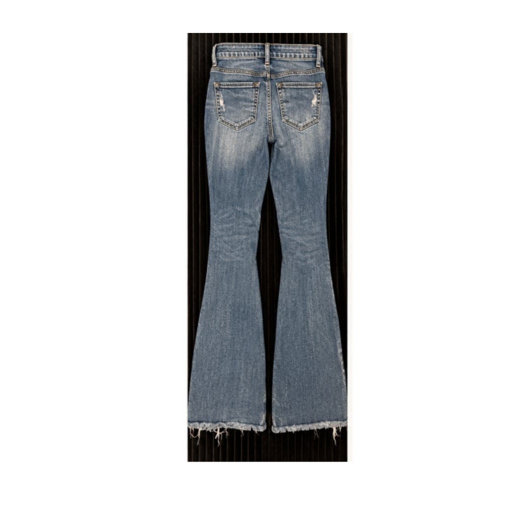 Risen Tummy Control Low Rise Wide Leg Raw Hem Jeans Blue Size 9/29