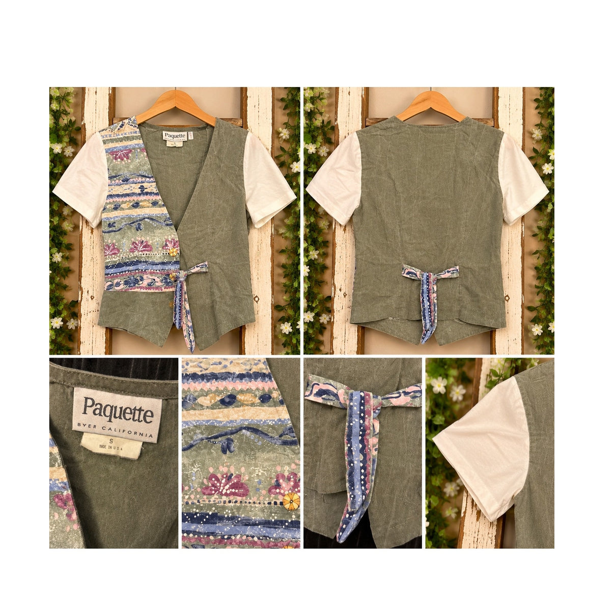 Vintage 90s Paquette Byer California Floral Vest Layered Mock T-Shirt Top S
