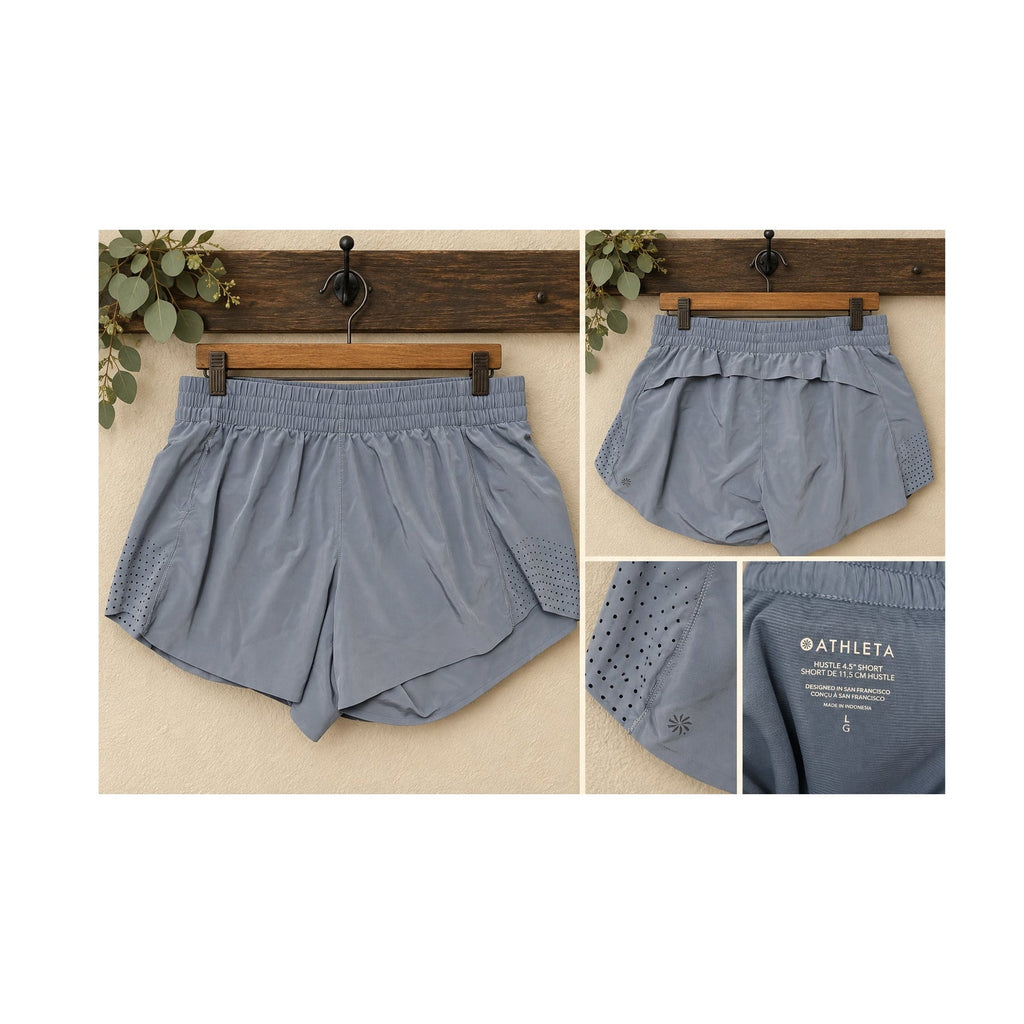 Athleta Hustle 4.5″ Running Shorts Blue Gray Perforated Size L