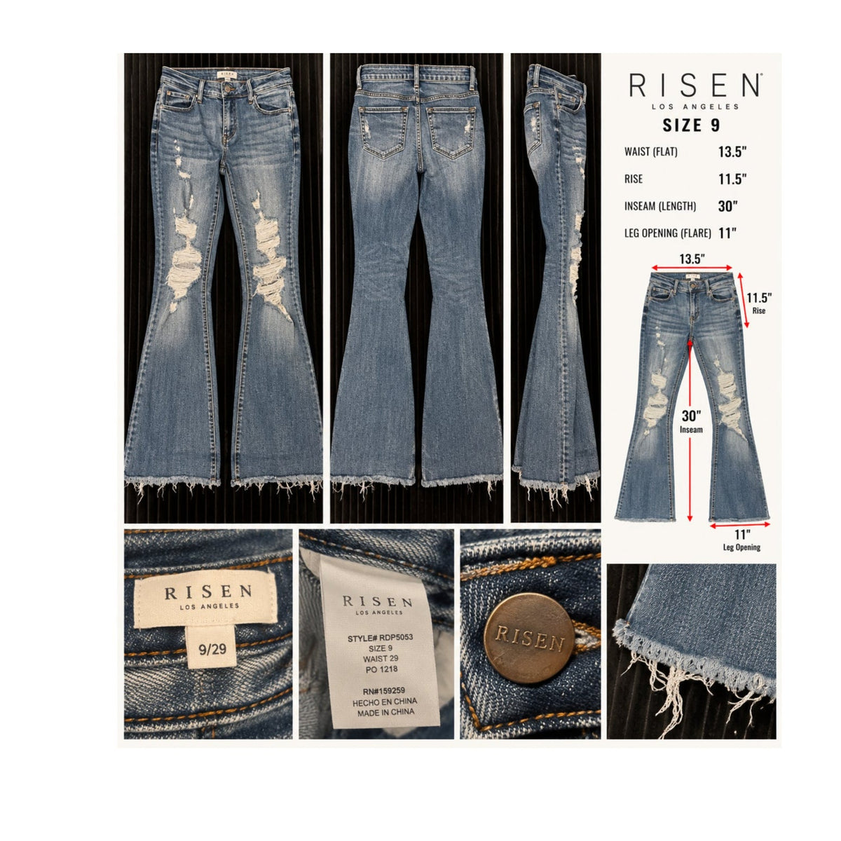 Risen Tummy Control Low Rise Wide Leg Raw Hem Jeans Blue Size 9/29