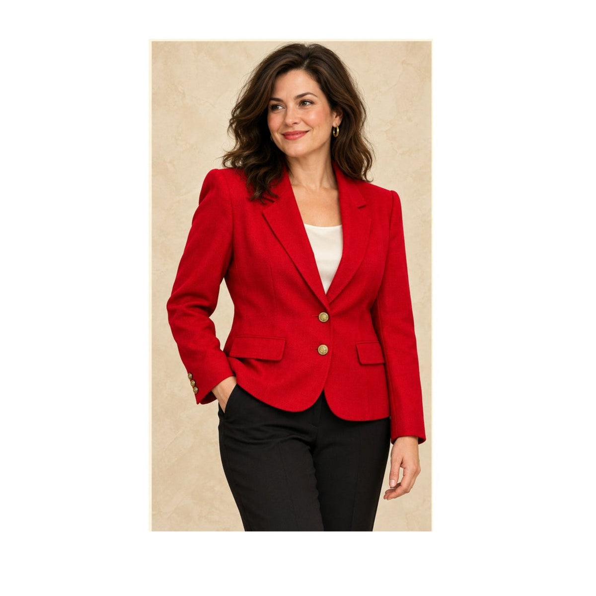 Vintage 80s Worthington Red Blazer Jacket Womens PM Gold Crest Buttons