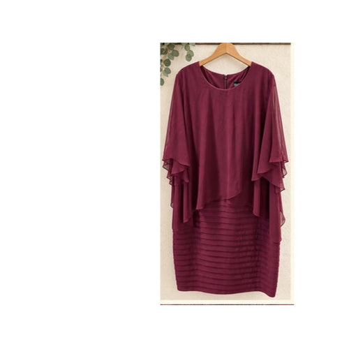 Betsy & Adam 20W Maroon Chiffon Capelet Pintuck Cocktail Dress Plus
