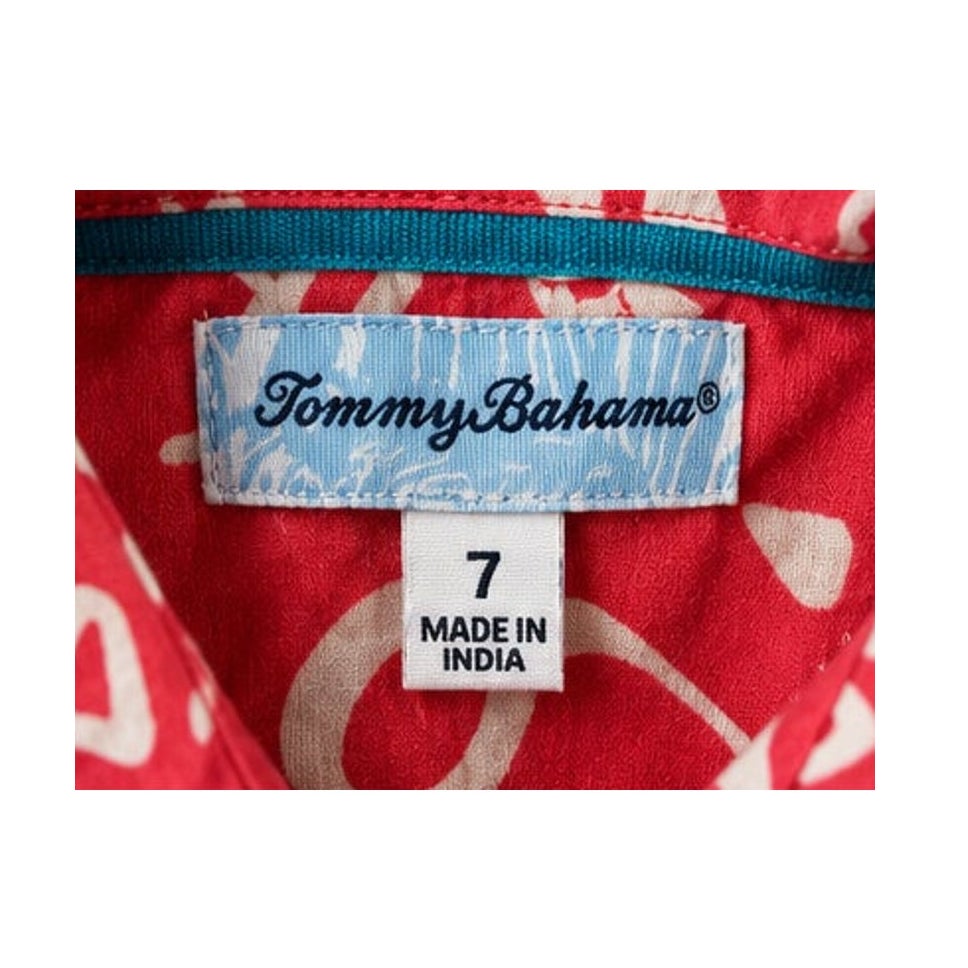 Tommy Bahama Boys 7 Red Geo Tribal Aztec Marlin Short Sleeve Button Up
