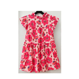 Jodifl Pink Floral Tiered Babydoll Tunic Top Small Ruffle Split V Neck